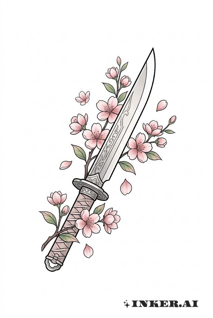 Couteau d'animé avec fleurs de cerisier