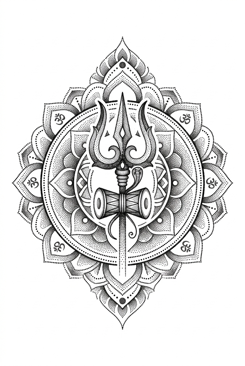 Fusion mandala du Trishul en pointillé