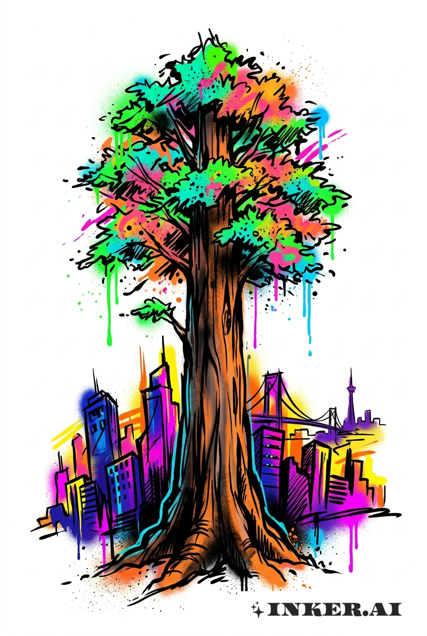 涂鸦红杉树天际线