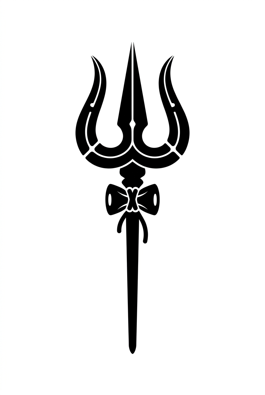 Silhouette Minimaliste Trishul en Blackwork