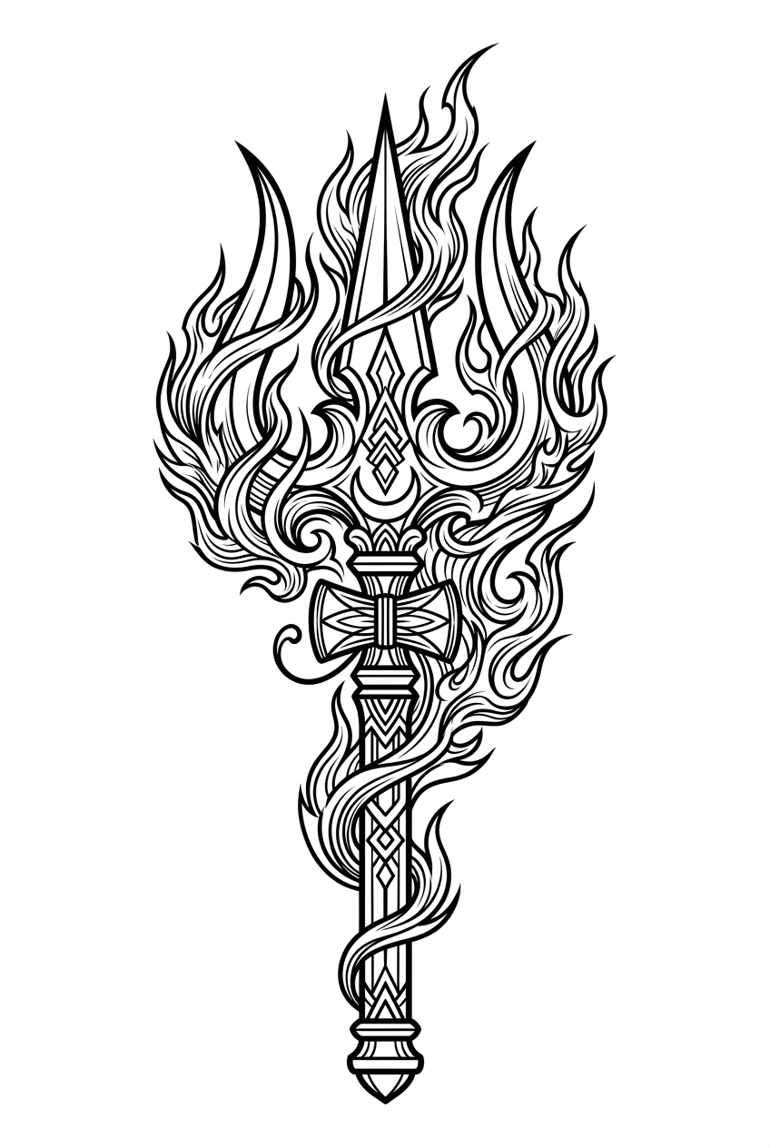 Croquis de Trident avec Flammes