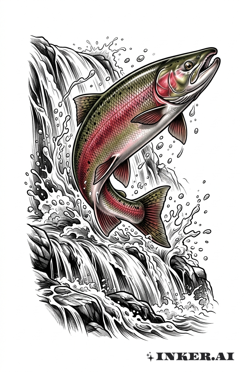 滝を飛び越えるリアルな鮭