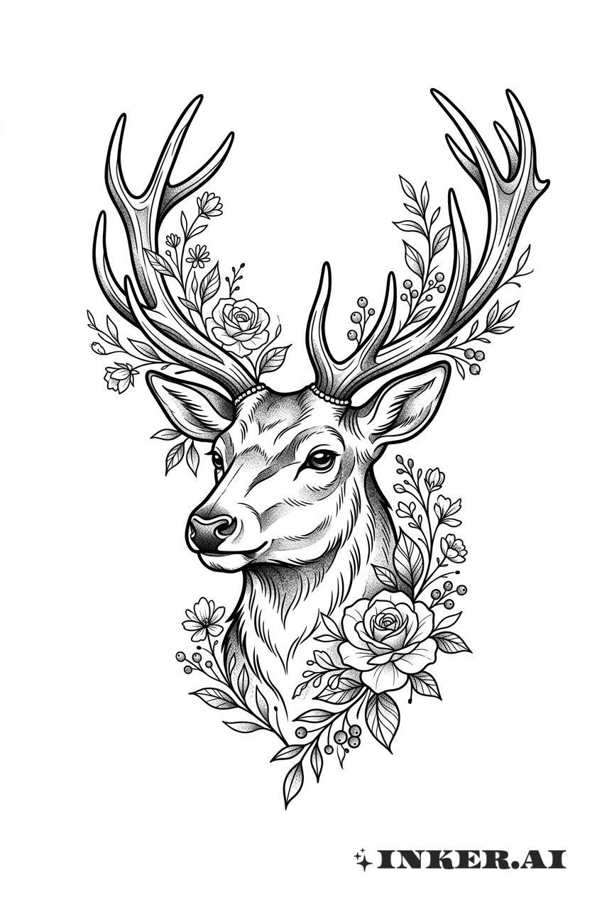 Buck Head with Floral Accents