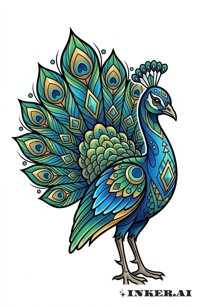 Mystic Peacock with Geometric Accents