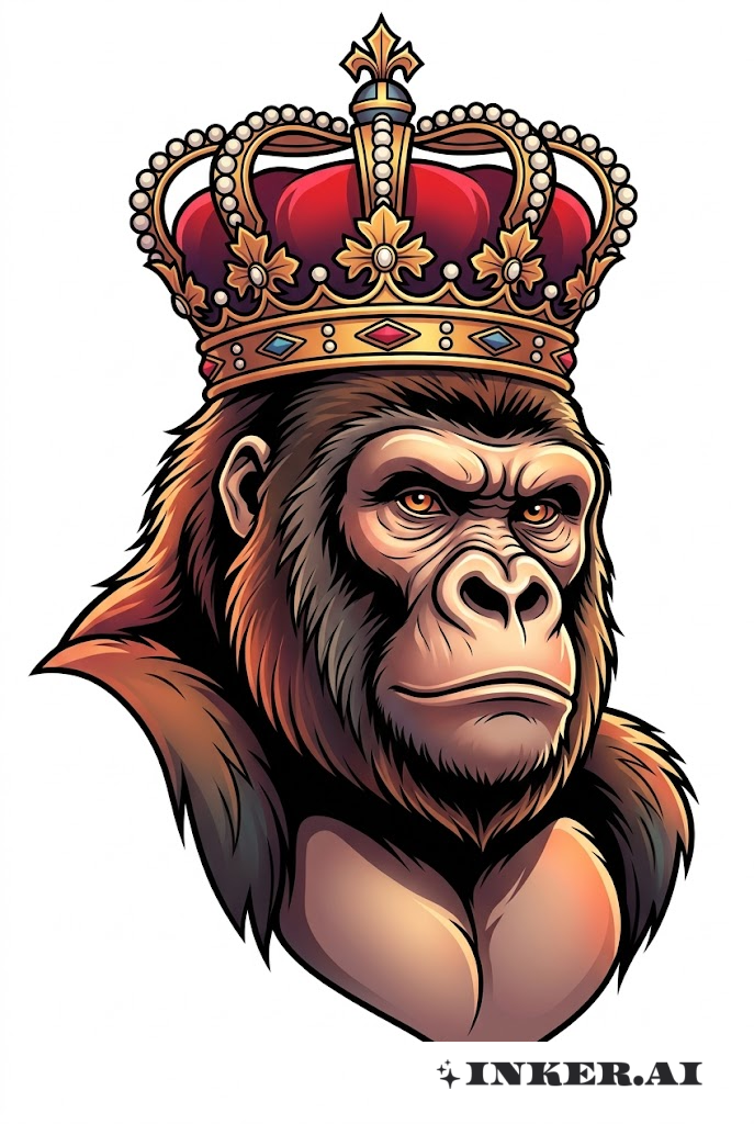 Neo-Traditioneller Gorilla als gekrönter König