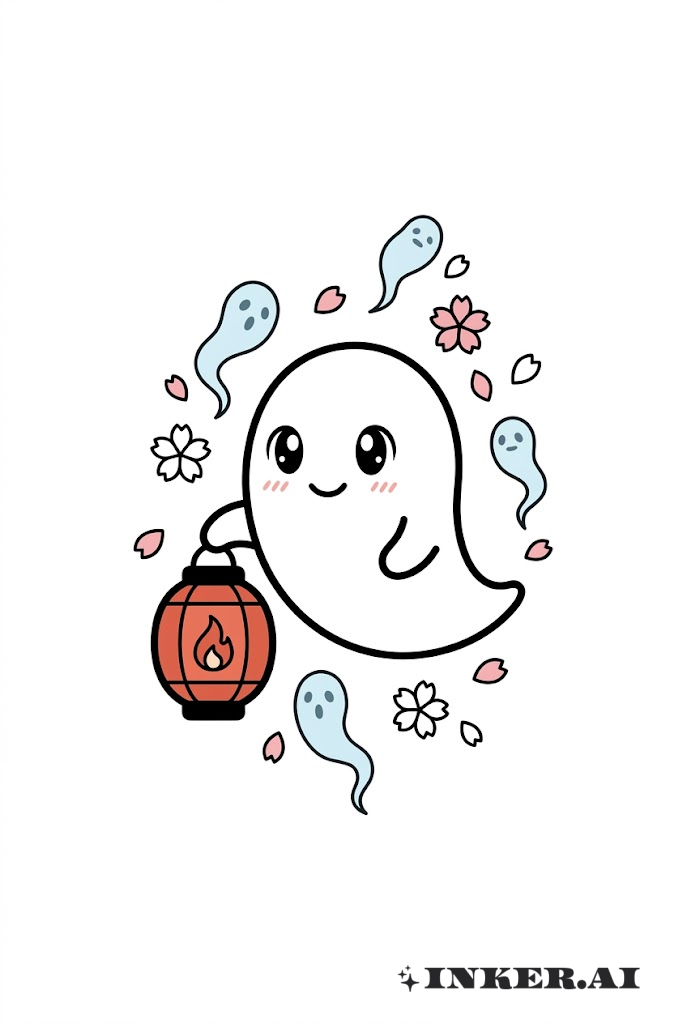 장난기 있는 애니메이션 스타일의 랜턴을 든 유령