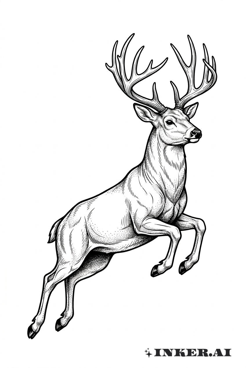 Sketch of a Majestic Buck in Mid-Leap
