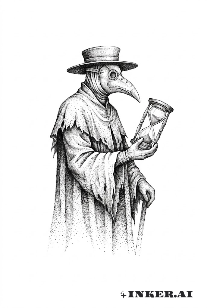 點描瘟疫醫生與沙漏