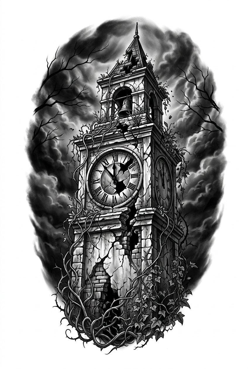 Tour de l'Horloge Écroulée au Crépuscule