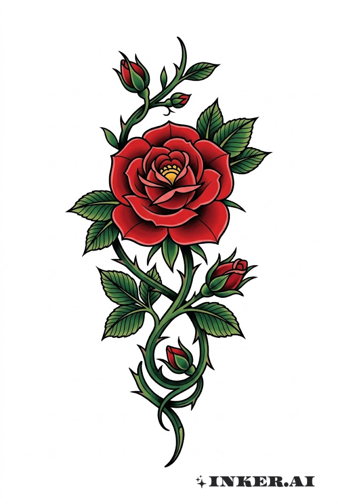 클래식 덩굴과 장미 타투