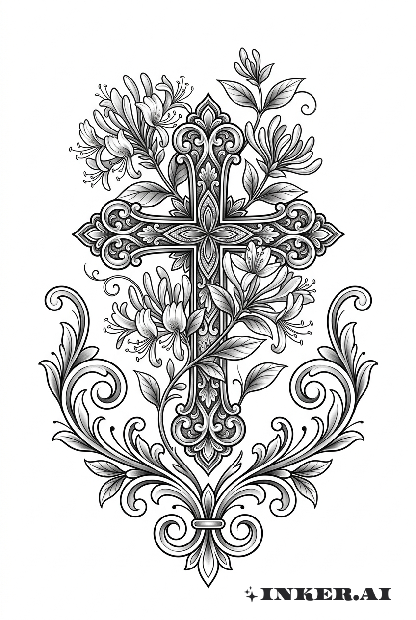 Honeysuckle Cross and Scroll