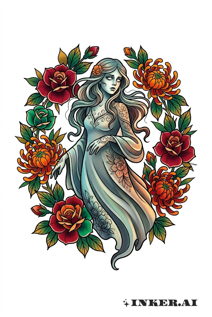 Ghostly Maiden with Floral Frame
