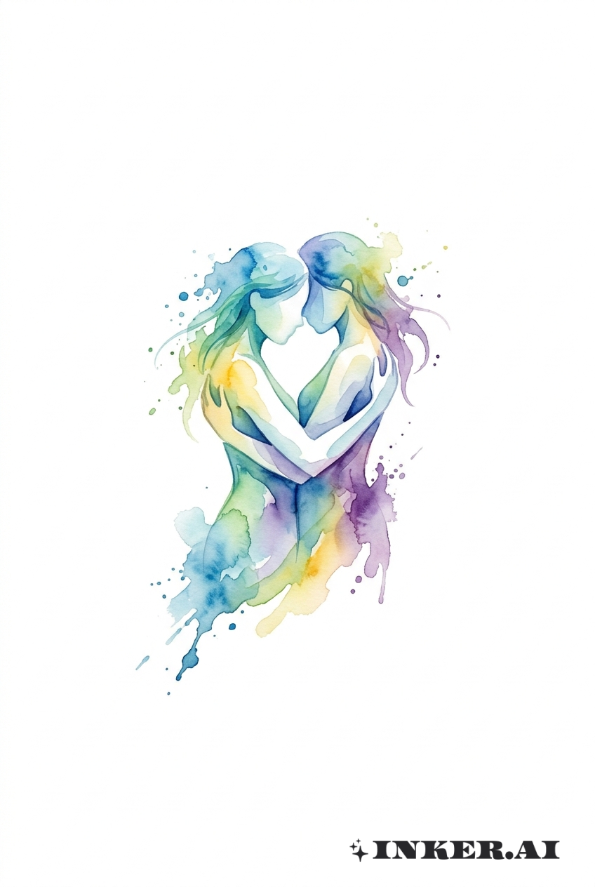 水彩雙子座雙胞胎擁抱