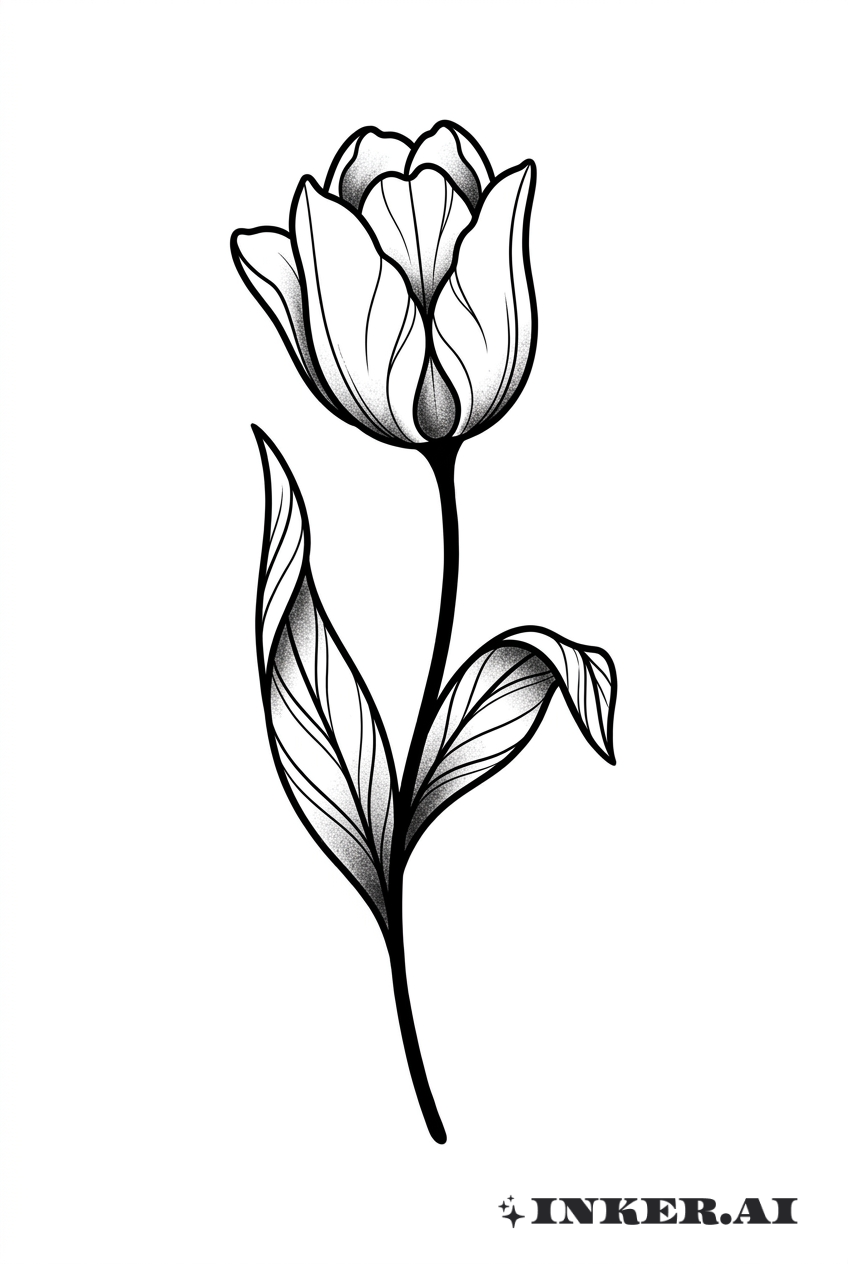 Silhouette de Tige et Feuilles de Tulipe