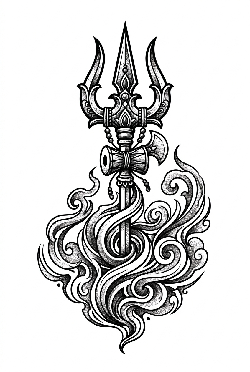 Trishul Au Milieu de Fumée Abstraite Noire et Grise