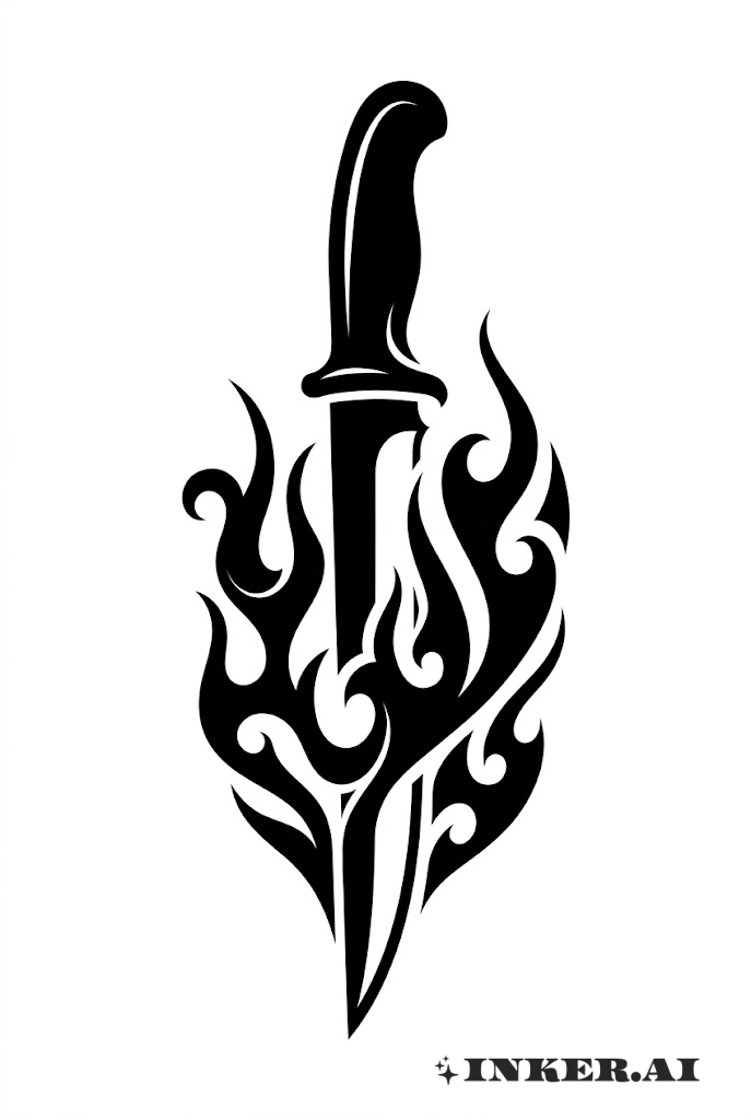 Couteau Tribal et Flammes