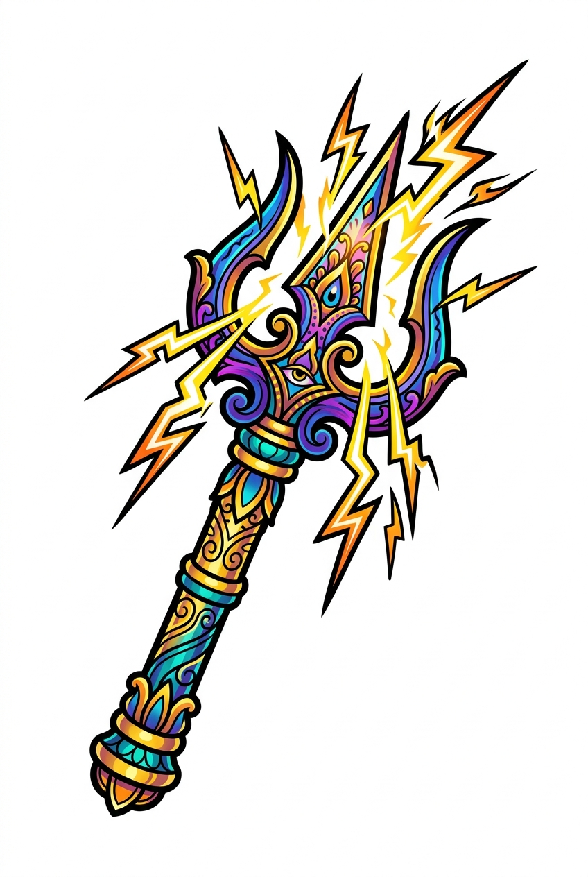 带有卡通闪电的三叉戟