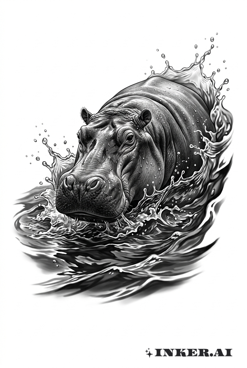 Hà Mã 3D với Bọt Nước