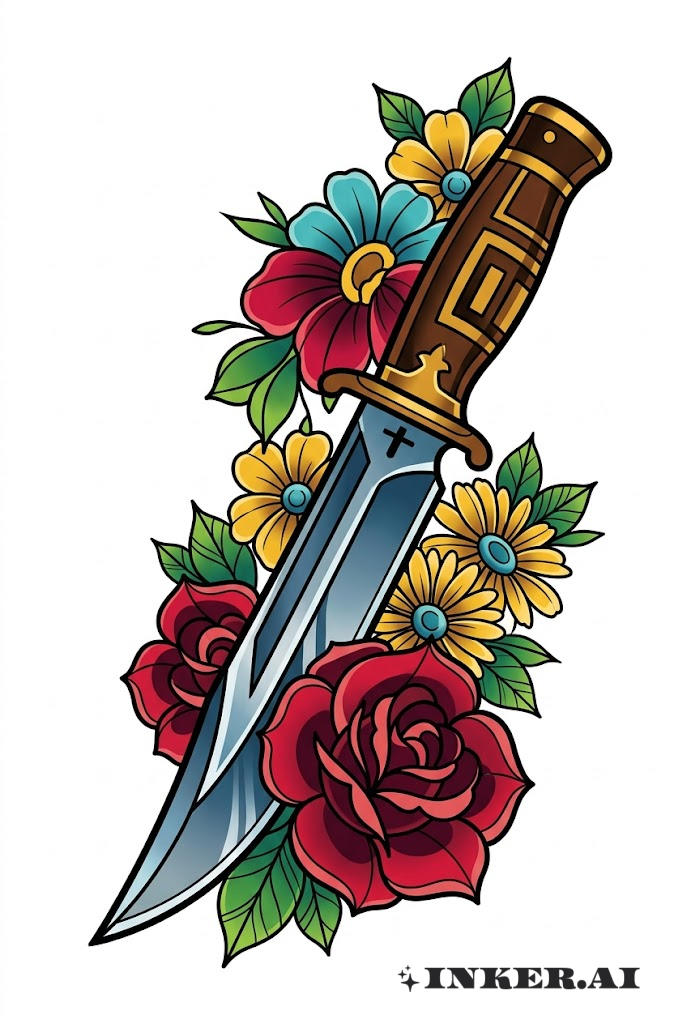 Couteau avec des accents floraux