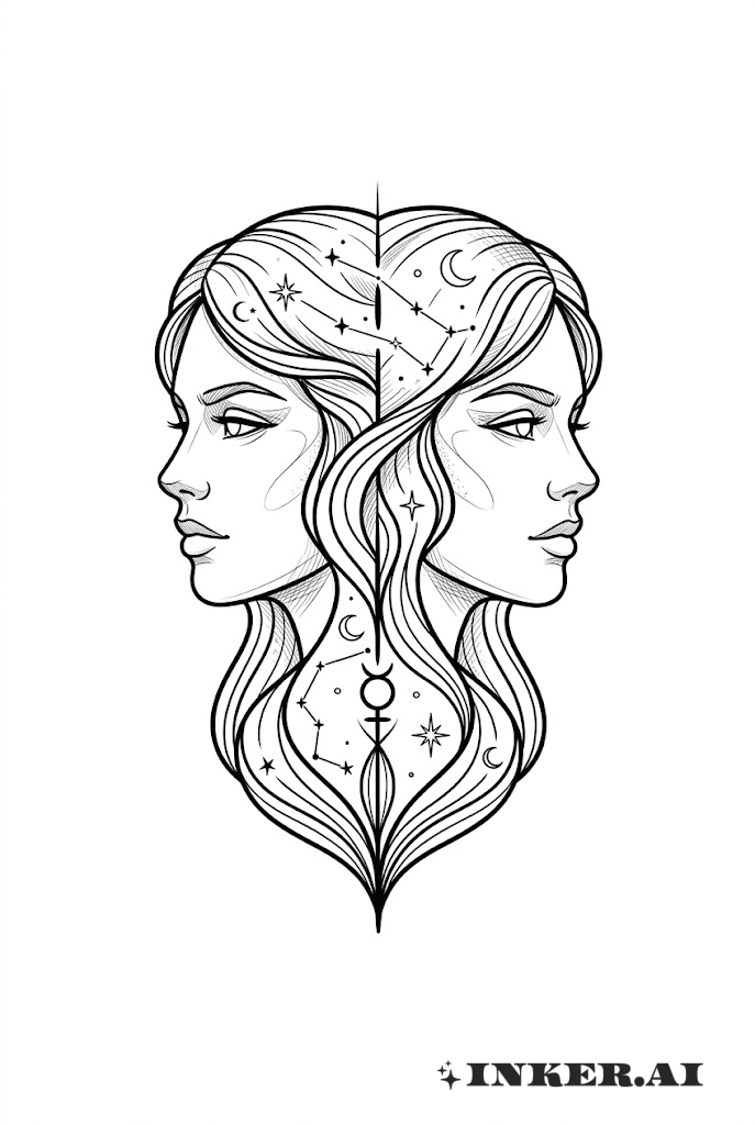 Croquis Gémeaux Visages Doubles Portrait