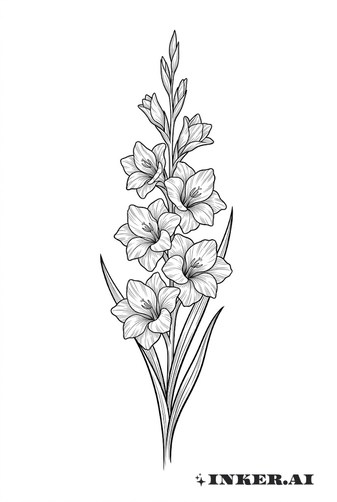 素描劍蘭莖與花蕾