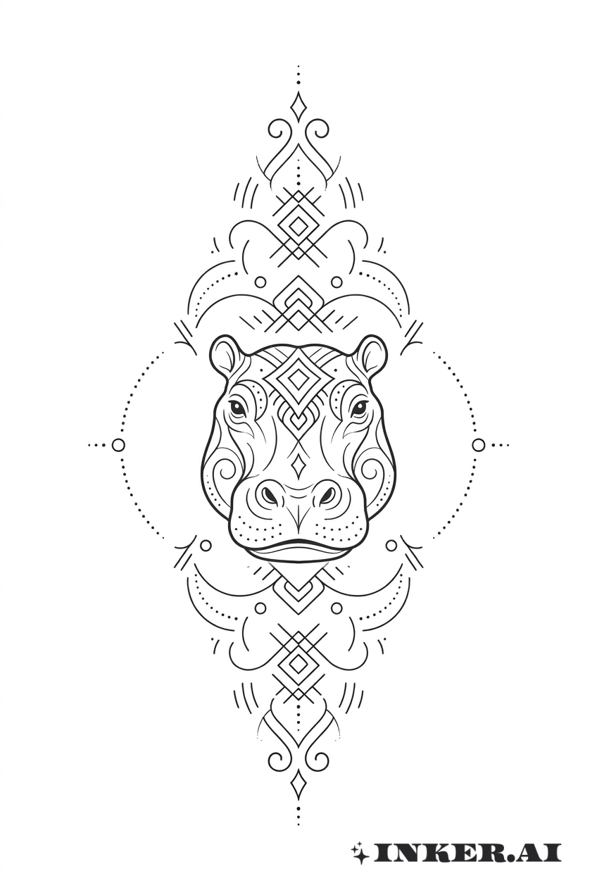 Nilpferd mit dekorativen geometrischen Akzenten