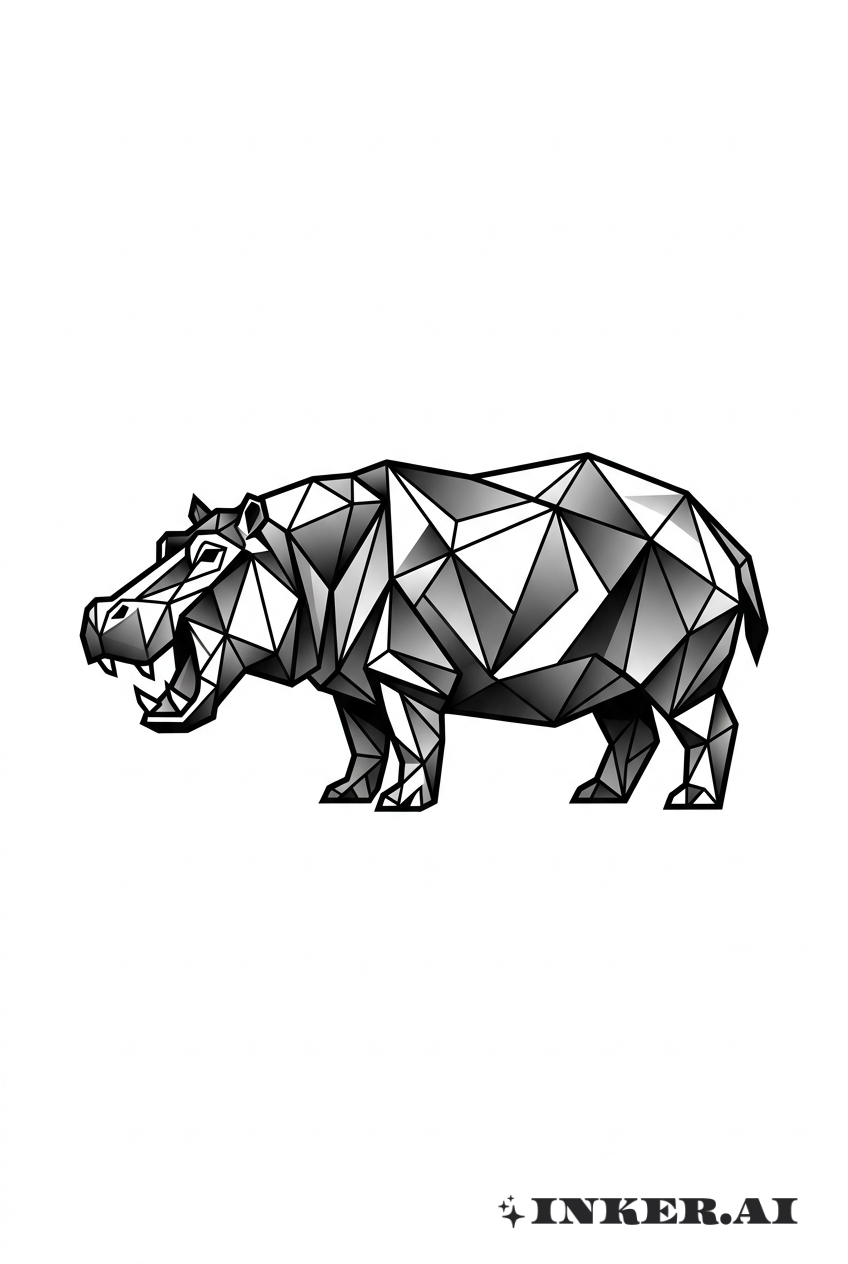 Geometrische Nilpferd-Silhouette Linienarbeit