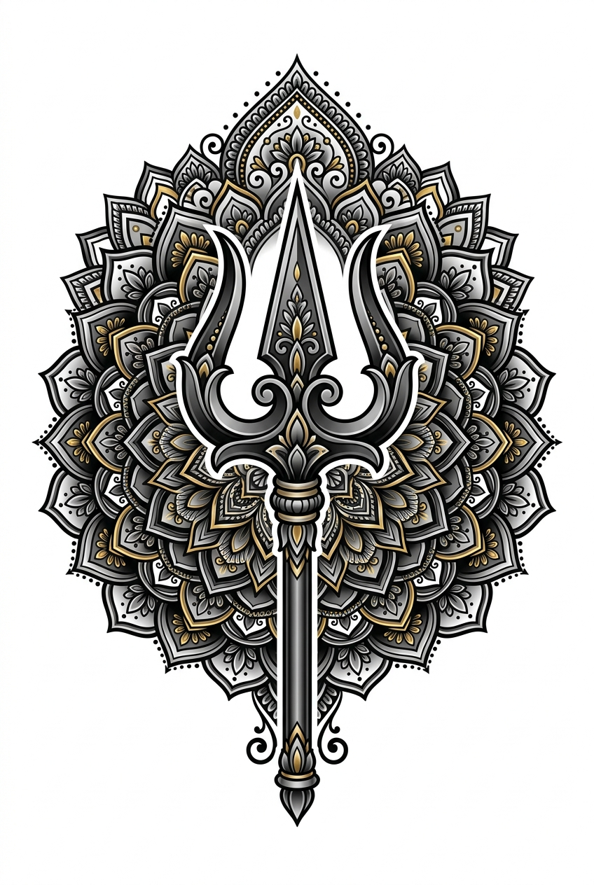 Trishul avec halo mandala traditionnel
