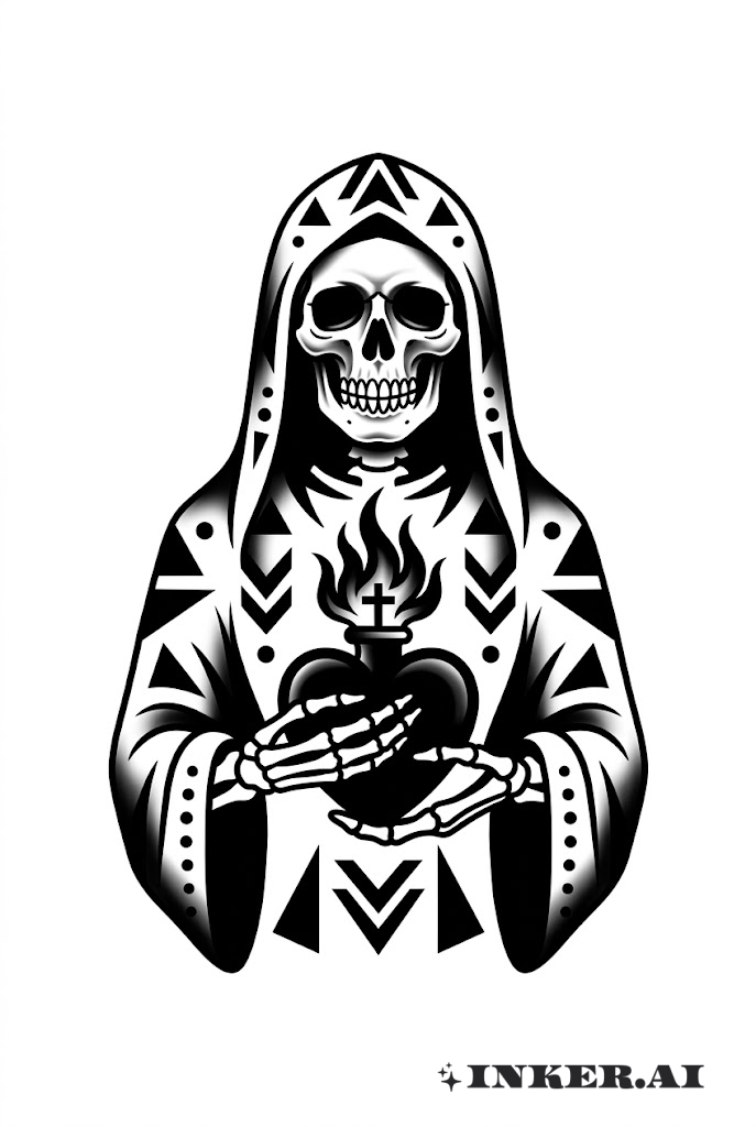 Sacré-Cœur Blackwork de Santa Muerte