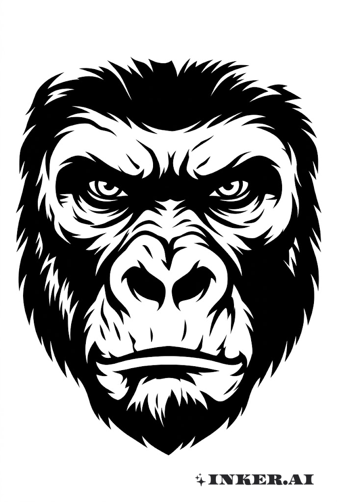 Blackwork Gorilla Gesichtsporträt