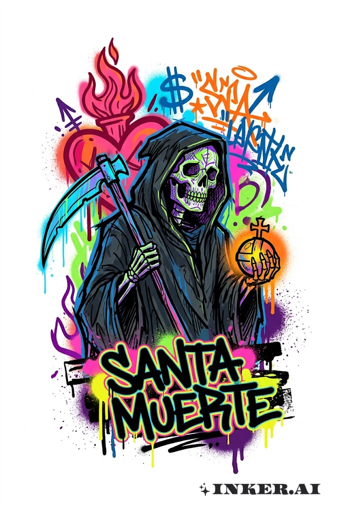 Santa Muerte Graffiti Hooded Figure