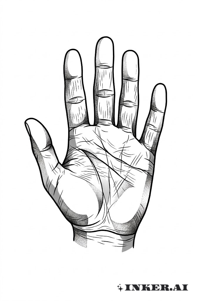 Lòng Bàn Tay Đen Và Xám Với Các Đường Nét Tinh Xảo