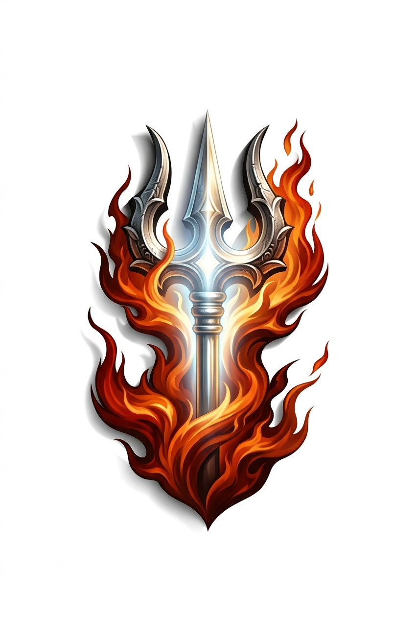 Trident 3D lumineux avec flammes