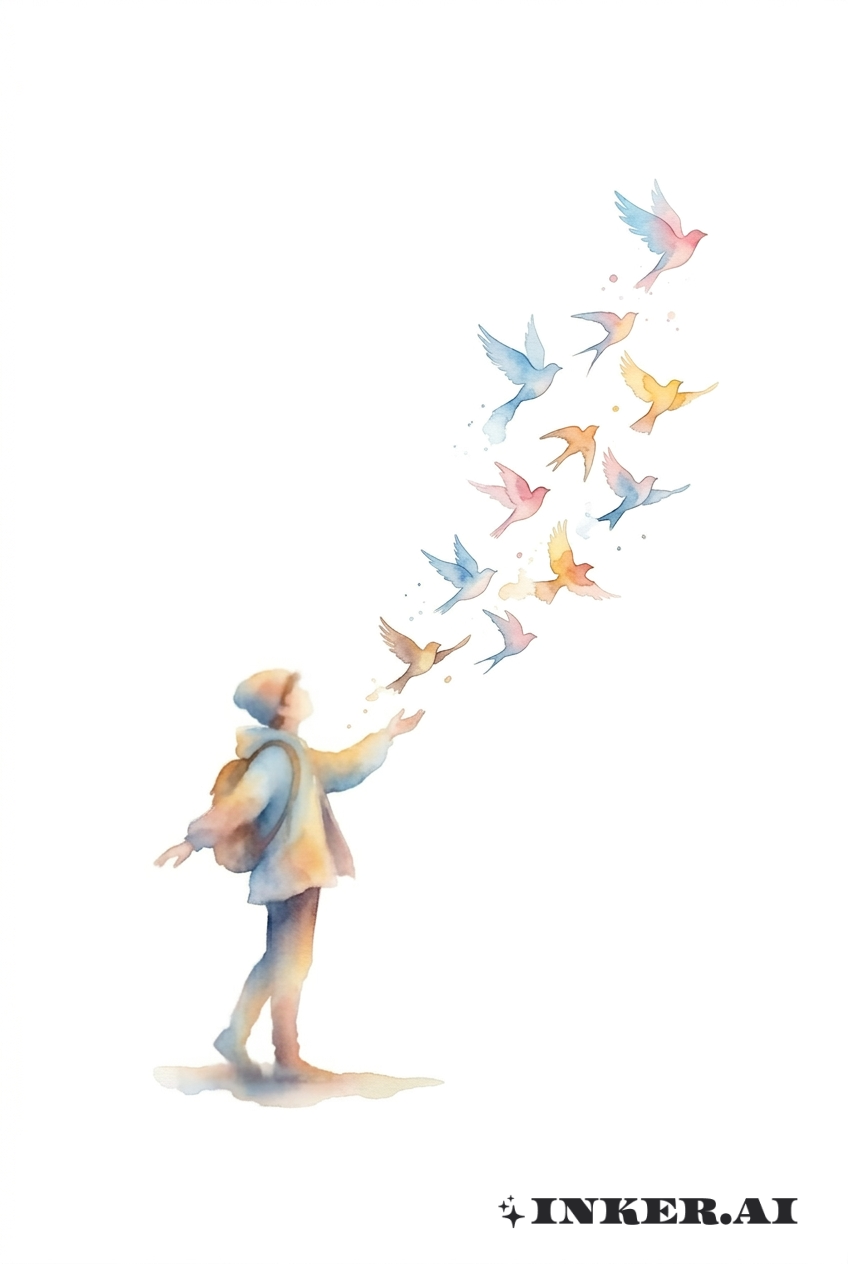 Voo de Pássaro Vagabundo em Aquarela