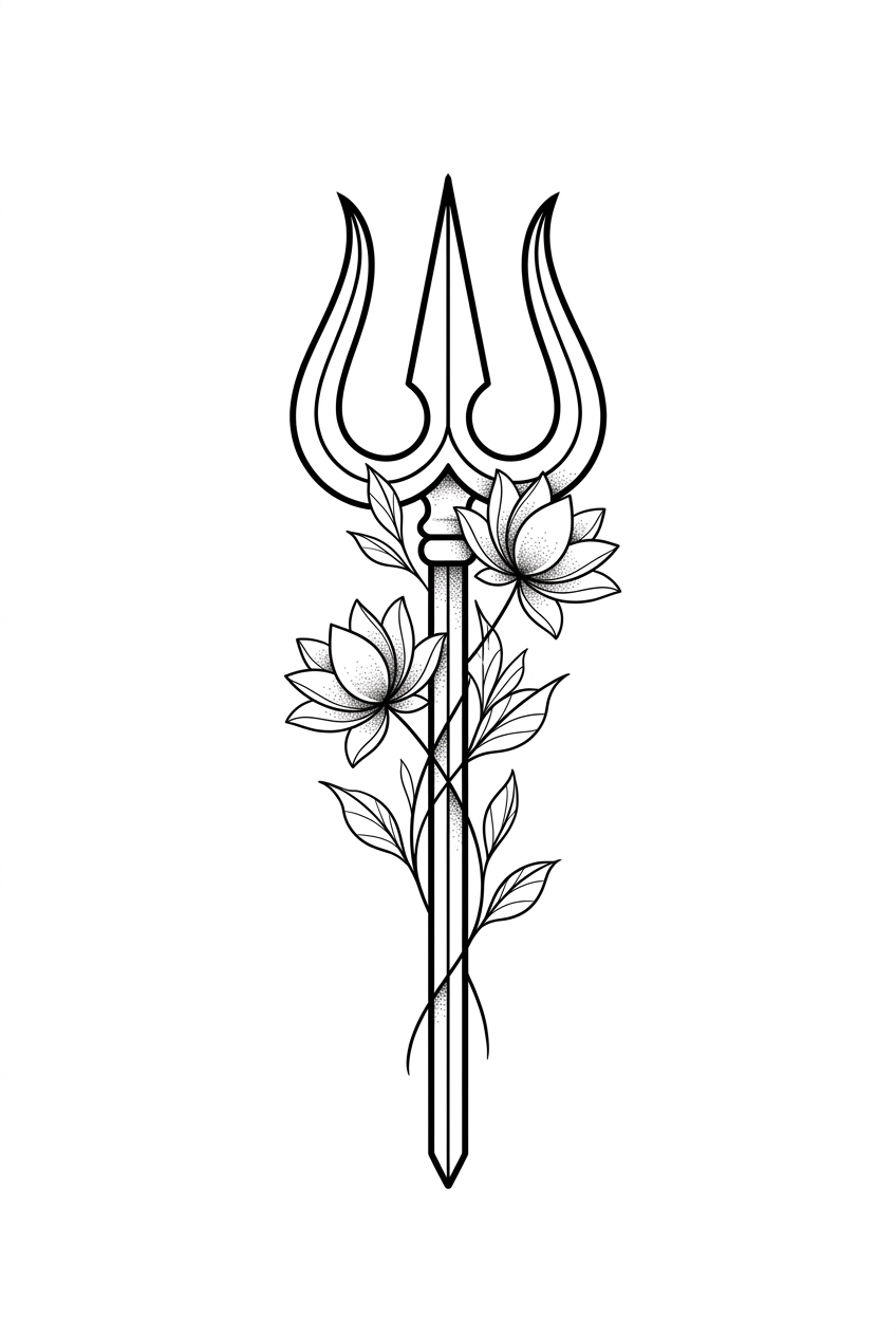 Trident avec Accents Floraux Noirs et Gris