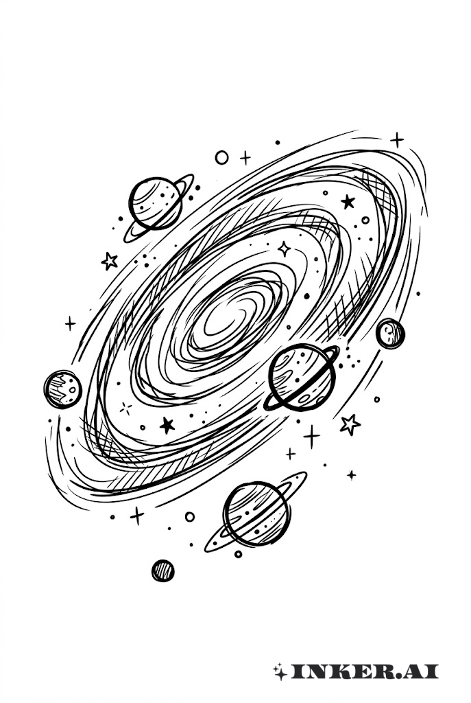 스케치 스타일의 궤도를 가진 은하