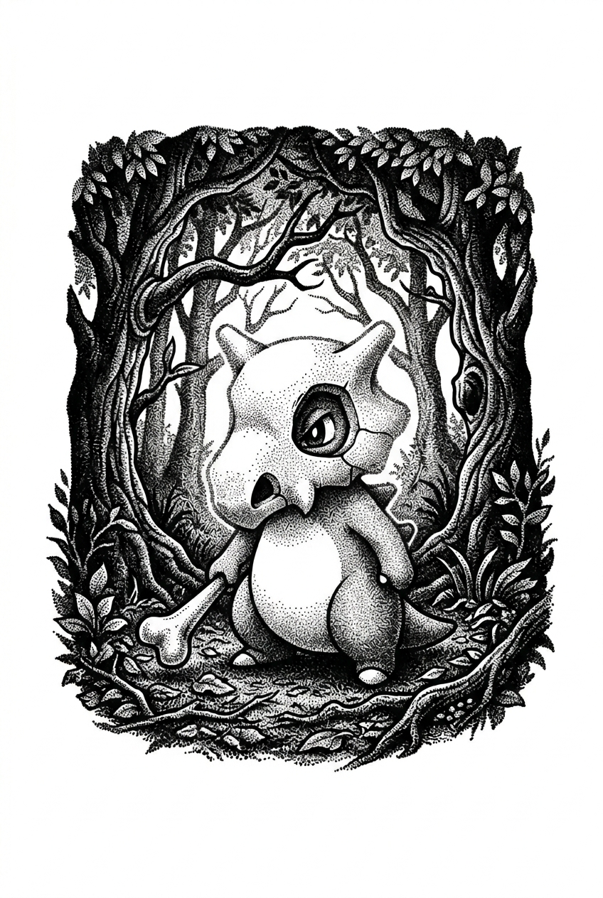 Cubone en Dotwork Ombre