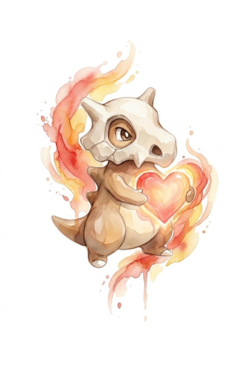 Cubone Tình Cảm Màu Nước Phát Sáng
