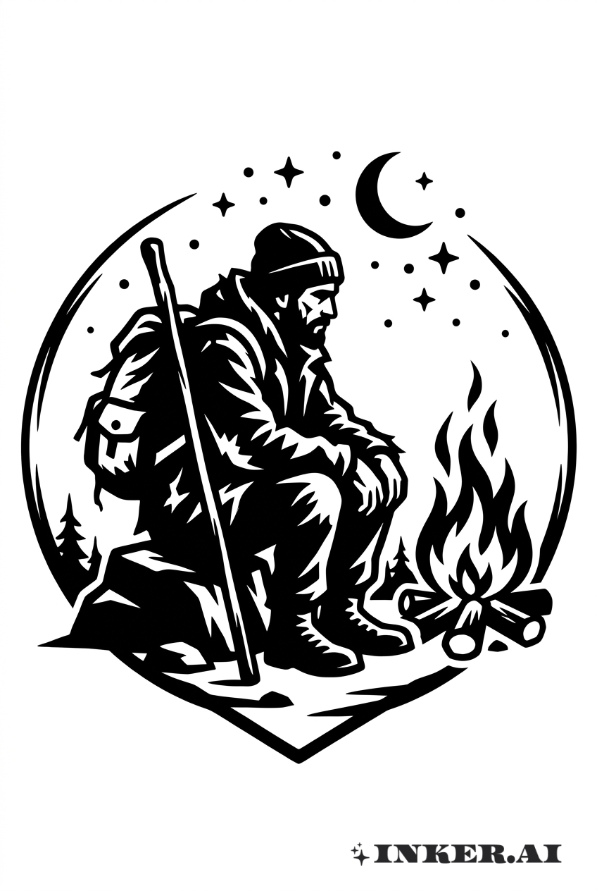 Vagabundo Fogueira Noite Blackwork