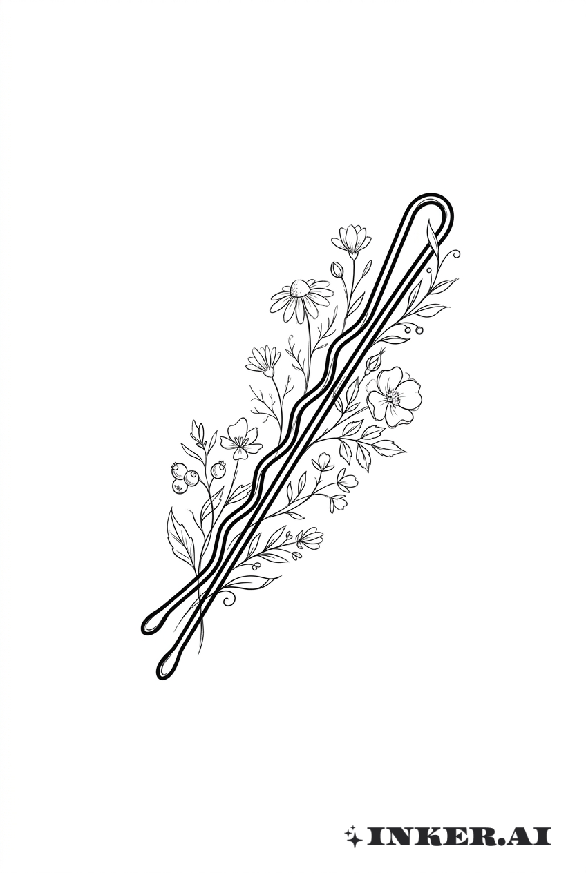꽃 장식이 달린 스케치 실핀 타투