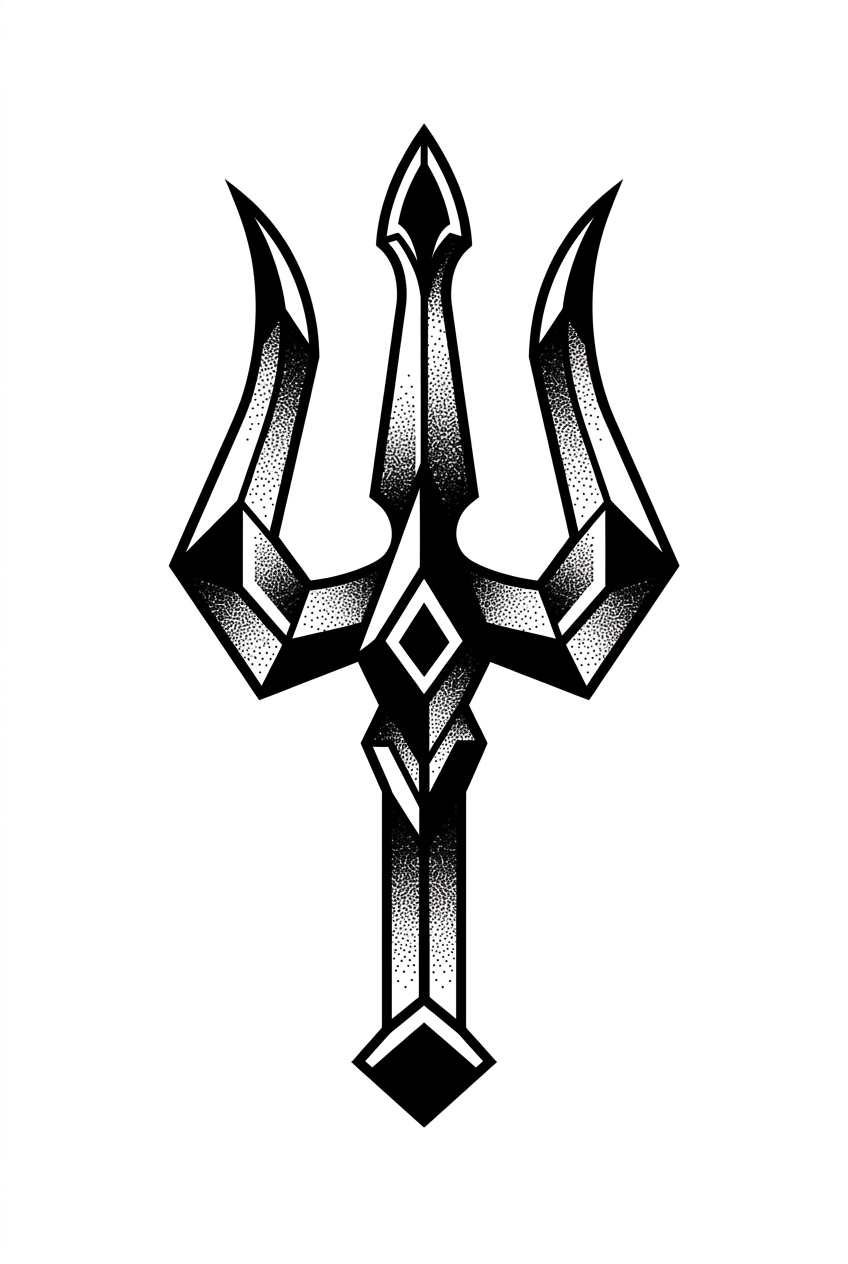 Emblème Trishul en Blackwork Géométrique