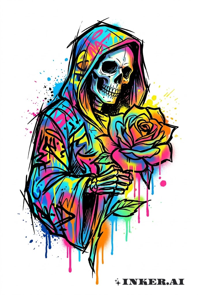 Santa Muerte Graffiti Sacred Rose