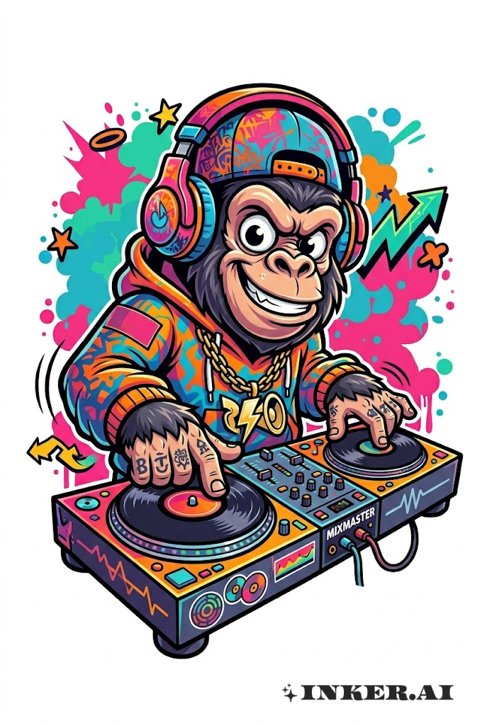 Gorilla-DJ mit Kopfhörern