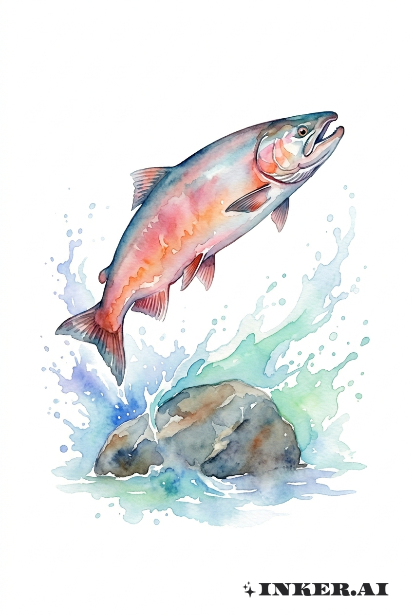 ウォータカラーのサーモンジャンプ