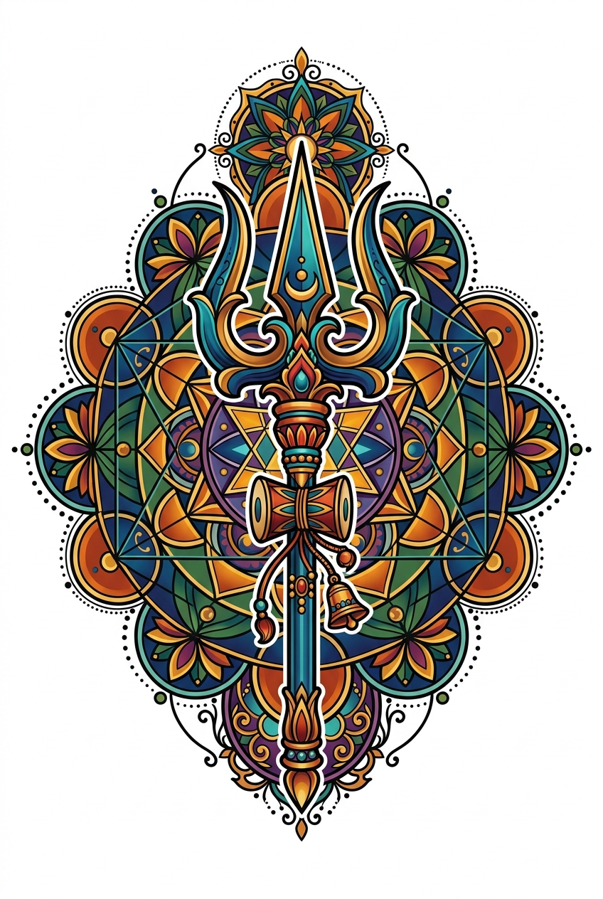 Trishul avec Géométrie Sacrée Néo-Traditionnelle
