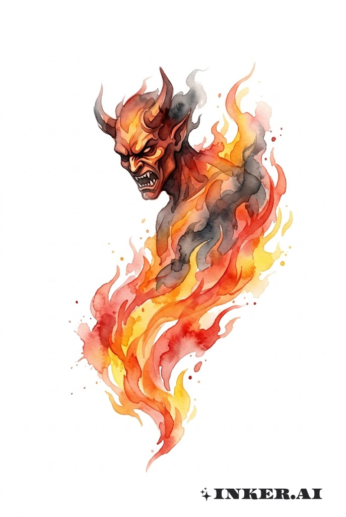 Demon in Watercolor Flame