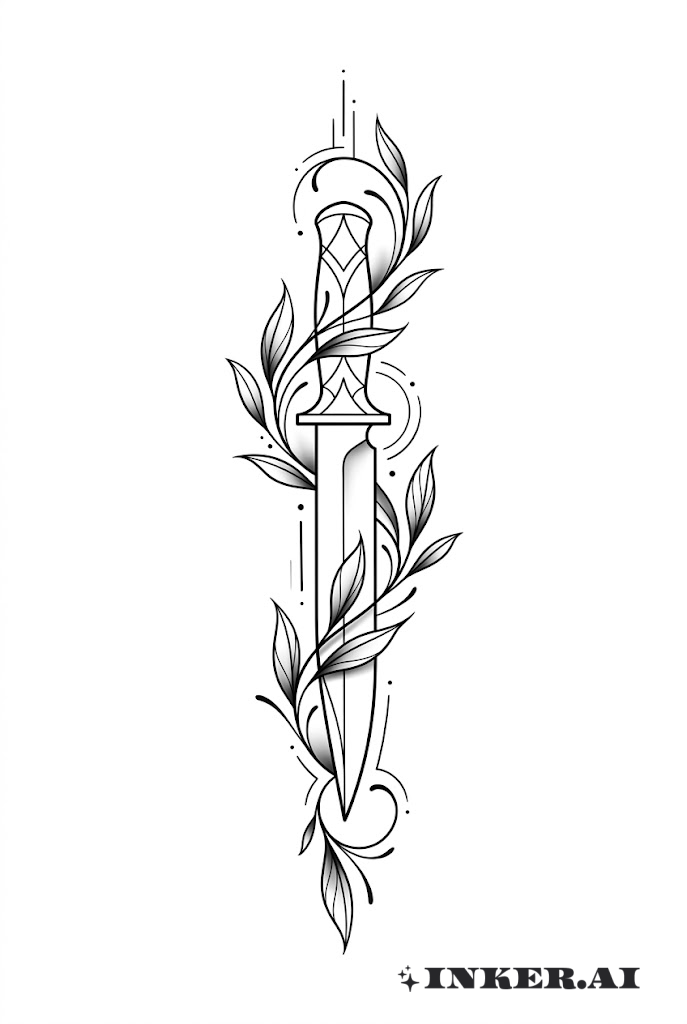 Couteau Incrusté dans Ornement Floral