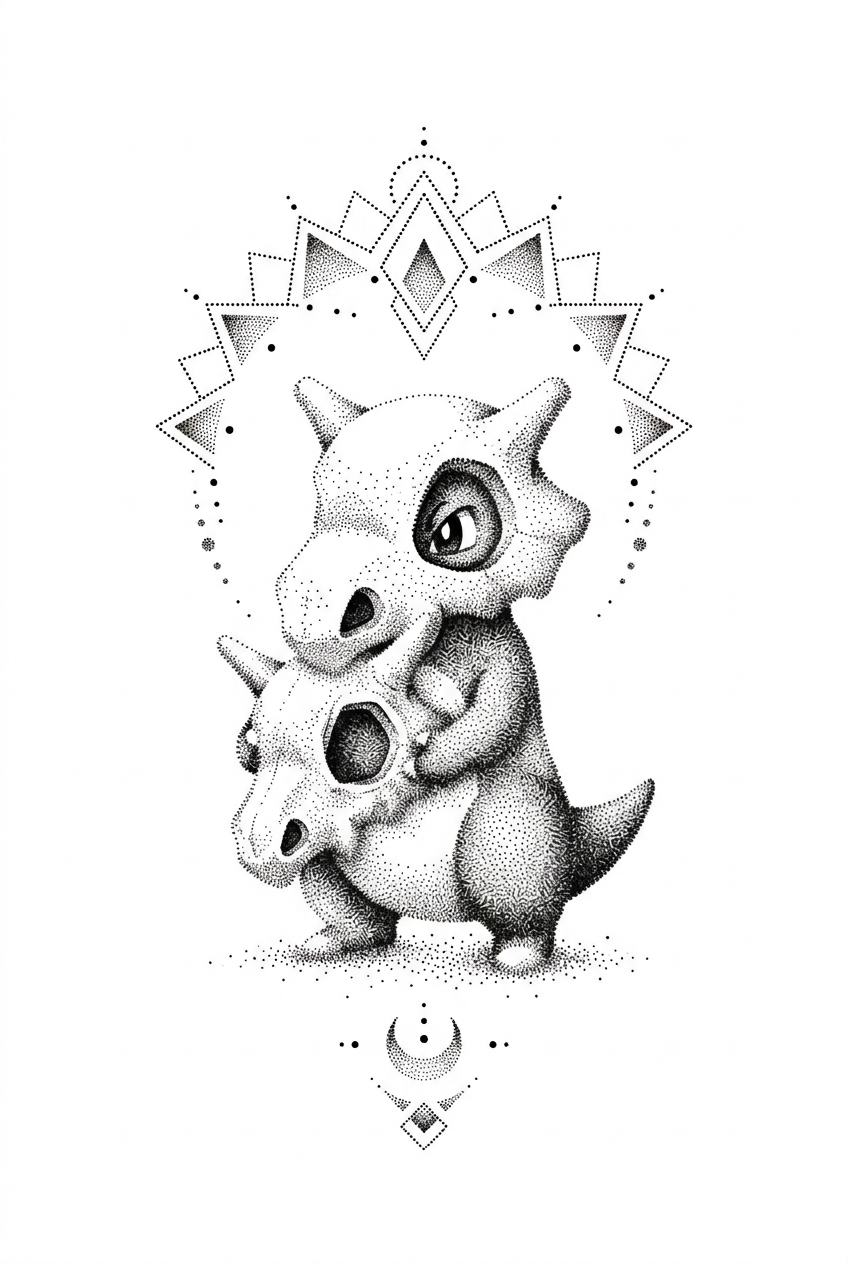 Crâne de Cubone Enlacement Dotwork