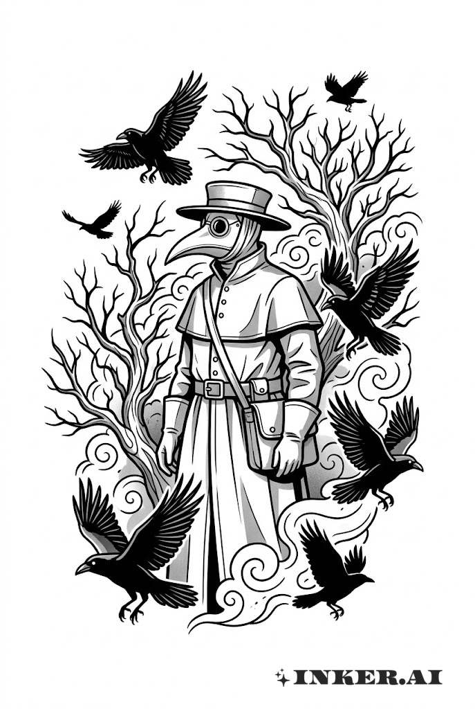 黃昏中的瘟疫醫生與烏鴉