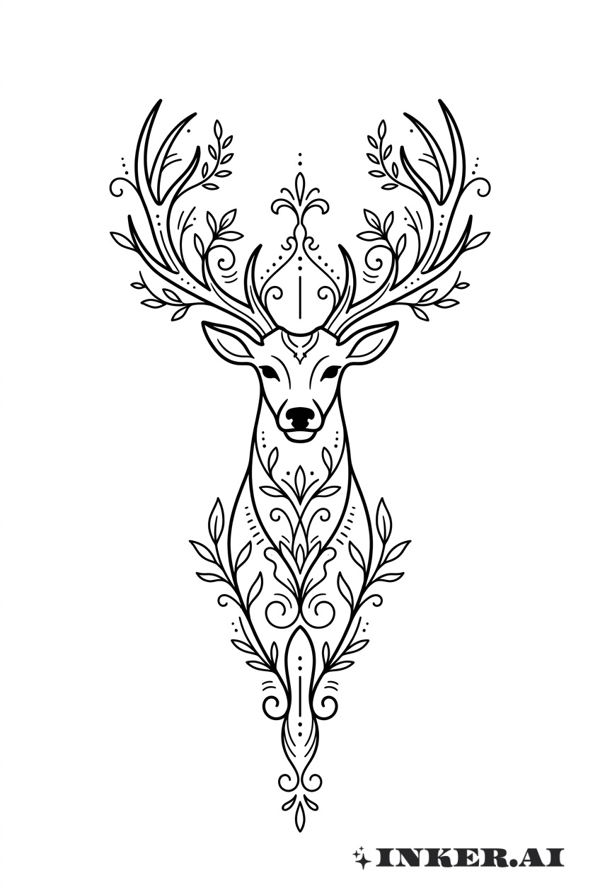 Floral Ornamental Buck Silhouette